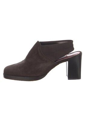 💖Vintage Donald J. Pliner Brown Suede Block Heel Mules Minimalist Quiet Luxury